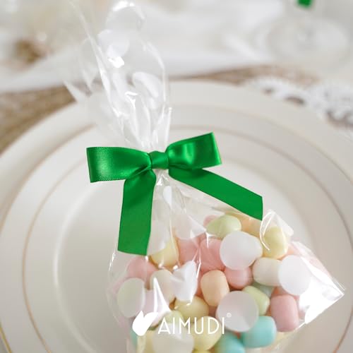 AIMUDI Emerald Green Satin Bows - 50 Count, Perfect for Holidays & Special Occasions - 2.5" Pre-Tied Mini Bows with Twist Ties - color: Green