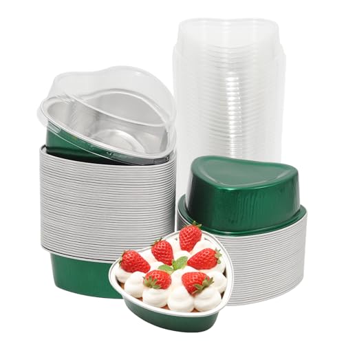 50 Pack Heart Shaped Cake Pans, 3.4oz Dark Green - color: Dark Green, size: Heart