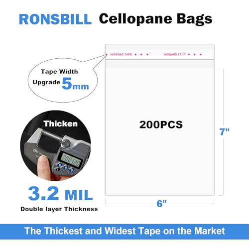 6"x7" 3.2Mil Self Sealing Cellophane Bags 200Pcs Clear Cookies Bags - color: 6"x7"-200PCS