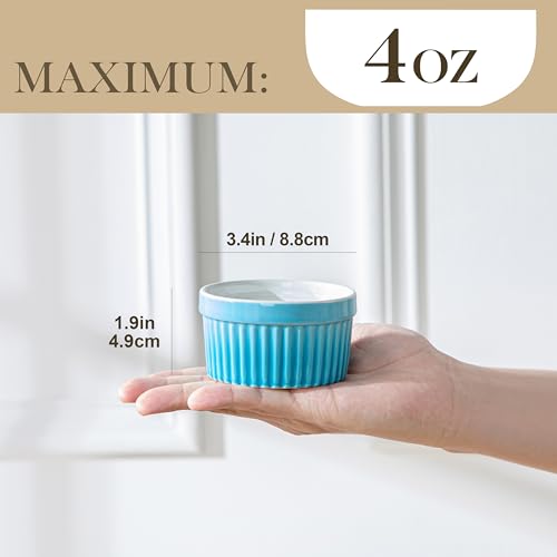 MALACASA 4 oz Ceramic Ramekins, Oven Safe Souffle Dishes, Set of 6, Blue - color: Blue, size: 4 Oz