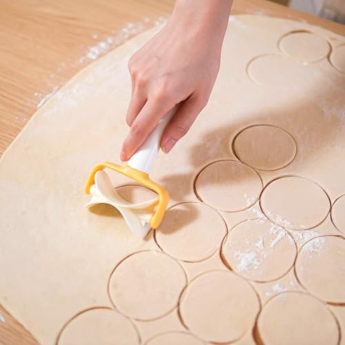 Rolling Cookie Cutter Set, 3 Piece Biscuit Maker and Dough Cutter Wheels with Ergonomic Handle, Round Crimped and Square Pastry Roller for Cookies, Ravioli, Pizza, Dumplings, Donuts, Crackers, Scones