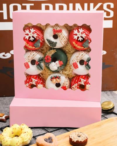 qiqee 10"x 10"x 2.5" Pink Pie Boxes with Window 120Packs Cookie Donut Bakery Box (Auto-pop Up) - color: Pink, 120Packs
