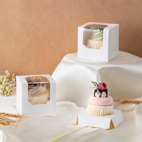 Hoewina 28 PCS Cupcake Boxes, Individual Cupcake Containers with Window - color: White