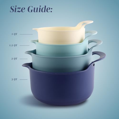 COOK WITH COLOR Nesting Plastic Mixing Bowl Set with Pour Spouts and Handles, Ombre Blue, 4 Piece Non-Slip - color: Ombre Blue, size: 4 Piece Non-Slip