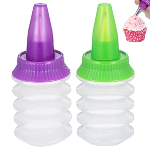 MAGICLULU 2Pcs Cookie Icing Bottles, Reusable Frosting Squeeze Bottles for Cake Decorating, 5.11 Inch Plastic Piping Tools for Precise Dessert Detailing and Royal Icing Application