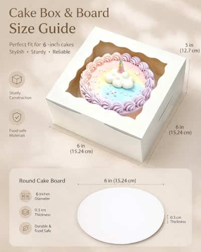 Bakepacker 6"x6"x5" Cake Boxes with Window 36 Sets White - color: White, size: 36Sets,6"x6"x5"