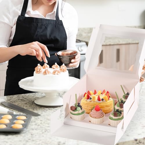 JCD 8 Packs 1+5 Cupcake Box Combo with Clear Window,1 small Cake and 5 Cupcakes Box with insert and Stickers, for Family Birthday Party Mother's day (1+5/8pcs) - size: White 1+5/8Pcs