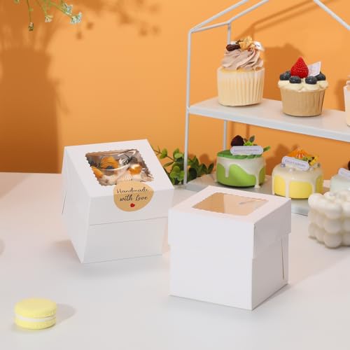 COTOPHER 5Pcs Mini Cake Boxes, 4x4x4 Inches Bakery Boxes with Window - color: White, size: 4x4x4inch