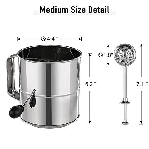 PIQUEBAR Flour Sifter - 5 Cup Fine Mesh Hand Crank Sifter Stainless Steel with Agitator Wire Loop for Baking, Powdered Sugar Duster Set - size: 5 Cup