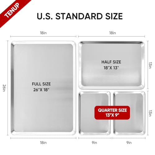TENUP 12 Pack Aluminum Full Sheet Pan, 26" x 18" Heavy Duty Commercial Baking Tray Reinforced Rim, Warp-Resistant Rust-Free - size: Full Size 26" × 18"