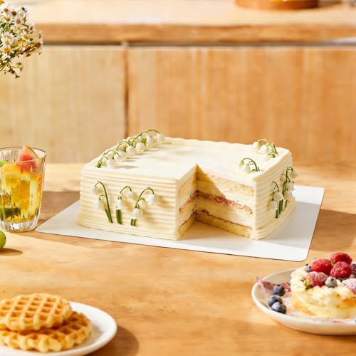 Rectangle Cake Boards, 6 Pack, 13.25 x 9.75 Inch, White, Greaseproof Cardboard, Sturdy Corrugated Disposable Sheet Trays for Cakes, Pastries, Bakery