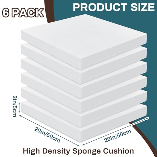 Frienda 6 Pack 2 x 20 x 20" High Density Foam Cushion 2.2 Density, 50 Ild - size: 2 x 20 x 20"