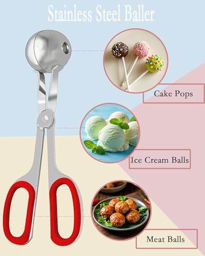 Cake Pop Mold Set, Including 100 Plastic 6-inch Sticks, 100 Treat Bags, 100Pcs Color Ties, Meat Baller for Cake Pops, Scooper Ball Maker for Lollipop, Candies, Chocolates and Cookies (Red) - color: Red