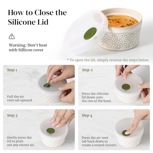 DOWAN Ramekins Oven Safe with Lids 6 oz, Charcuterie Boards Bowls Set for Creme Brulee, Souffle, Dipping Sauces, Custard Cups Ceramic Food Storage Containers, Set of 6, Beige - size: 6 oz
