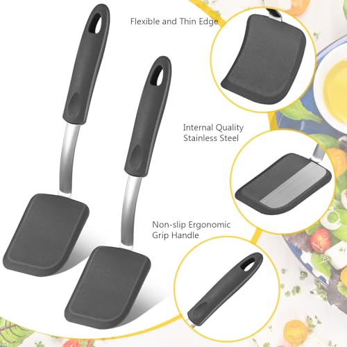 2Pcs Mini Silicone Cookie Brownie Spatula, Solid Flat, Grey - color: Gray, style: Solid Flat