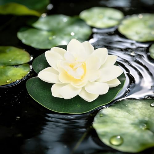 M METERXITY 1-Set Artificial Floating Lotus Flower 4 inch, Cream White - color: Cream White, size: 3.9 Inch