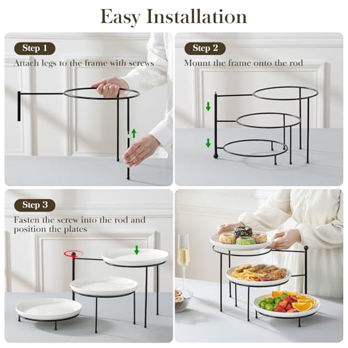 MALACASA 3 Tier Round Rotating Cupcake & Cake Stand, Porcelain Serving Tray - color: White