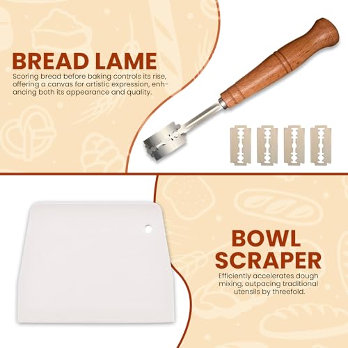 Sourdough Starter Kit of 9-Inch Round and 10-Inch Oval Banetton Proofing Baskets Complete Sourdough Bread Baking Supplies, Bread Lame + Dough Wisk + Stainless Steel Dough Scrapers + Cleaning Brush - style: Sourdough Kit