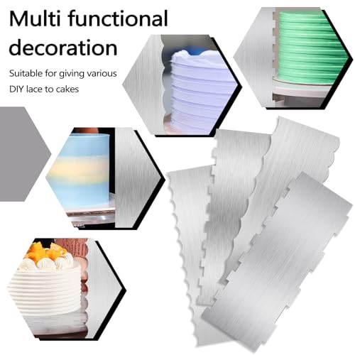 2 Packs Stainless Steel Cake Smoother Tool, 8.6''/22 CM Metal Cake Scraper Double Sided Patterned Comb Spatula for Icing Decorating Frosting Stripe Edge Cream Pastry Buttercream A