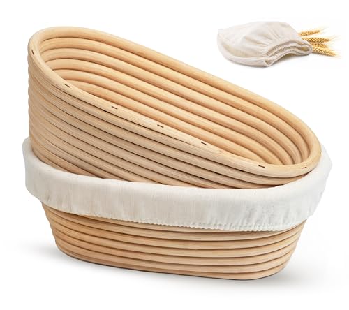 Kook Banneton Bread Proofing Baskets, Artisan Sourdough Bread Making Baskets, 9.8 Inch Handwoven Rattan Baskets and Cloth Liners, Set of 2, Oval - color: Oval Baskets