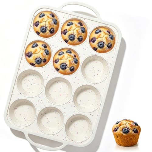 Vinino 1Pack Silicone Muffin Pan for Baking with Metal Reinforced Frame, 12 Cup Regular Size Cupcake Pan, BPA Free Silicone Muffin Tray, Cupcake Baking Pan Molds for Oven Dishwasher Safe - Cream - size: Standard