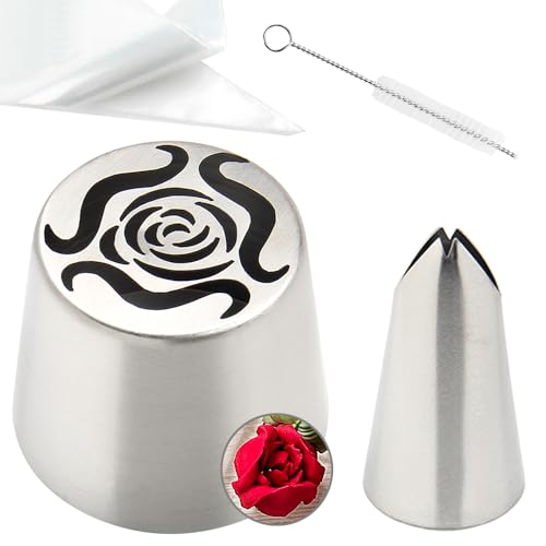 13 PCS Russian Piping Tips Set,Stainless Steel Icing Nozzles for Cake Decorating, Cream Flower Bouquet DIY Cookies, Desserts Baking Tools 1 XXL,1 Medium Leaf, 10 Piping Bags, 1 Brush - color: No.56 (XXL)