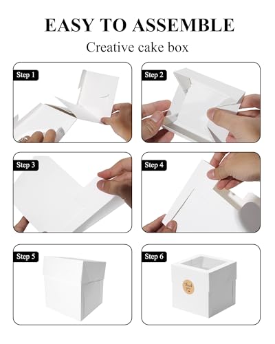 COTOPHER 15Pcs 6x6x6 In Mini Cake Boxes, Square Bakery Boxes with Window - color: White, size: 6x6x6inch