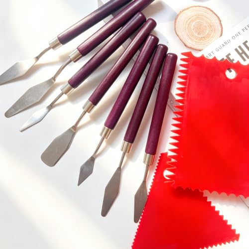 Painting Palette Knife Set - 7pcs Stainless Steel Palette Knife, 6pcs Plastic Drawing Scrapers Oil Painting Accessories for Oil Acrylic-Painting Cake Decorating Canvas