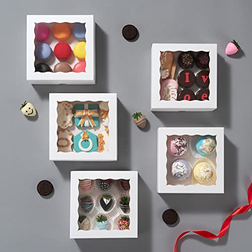RomanticBaking 14pcs 7" x 7" x 2 1/2" Inches Bakery Boxes with Window for Pie, Cookies, Chocolate Covered Strawberries, Cakesickle, Brownies - size: 7"x7"x2 1/2"