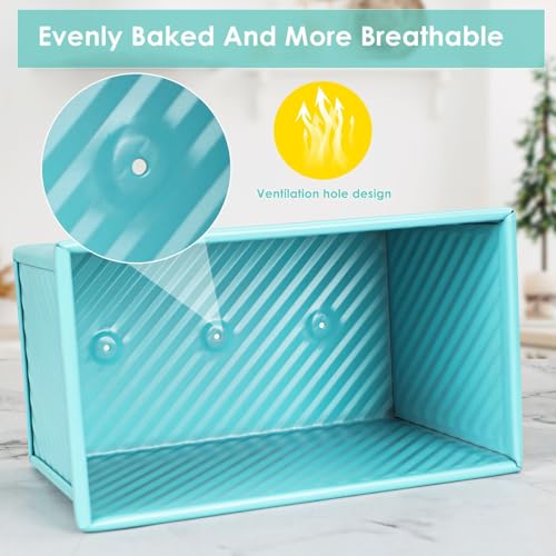 Blue Pullman Loaf Pan with Lid, Sandwich Bread Pullman Loaf Pan, 1LB Dough Capacity Rectangular Bread Pan, Non-Stick Loaf Pan with Dough Scraper Cutter for Sandwich Bread - color: Blue, size: 8.3inch