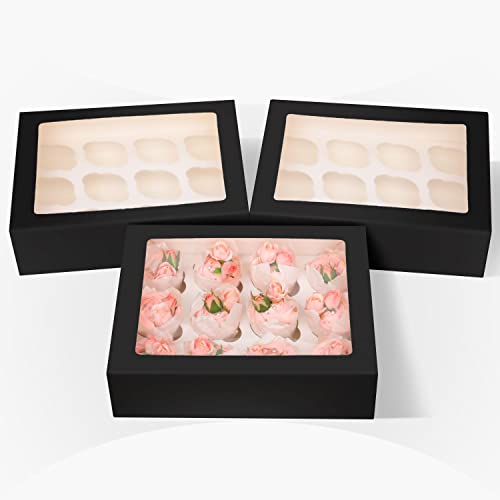 Bakepacker Auto-pop up 12 Cupcake Boxes, Black, 6-Packs - color: Black,6