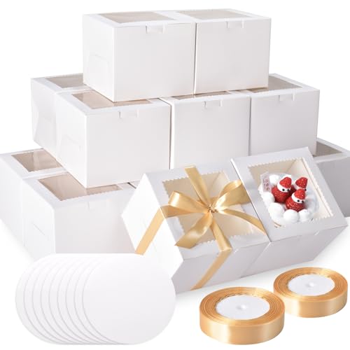 KPOSIYA 40pcs 6x6x5 In Cake Boxes with Cake Boards（20 Boxes & 20 Boards） - color: White, size: 6x6x5 inch