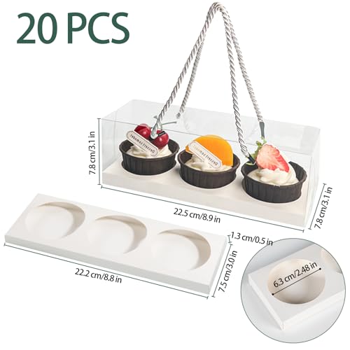 20Pcs Clear Cupcake Boxes with Handle, Cupcake Carrier for Party - color: A-White 9x3x3in