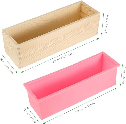 3PCS 47oz Silicone Soap Kit, Pink Rectangular Silicone Loaf Soap Making with 3 Wooden Boxes and 3 Lids, DIY Supplies for Soap Making - color: Pink