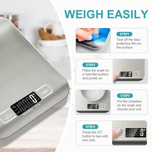 Digital Kitchen Scale, 11lb Stainless Steel Food Scale with LCD Display, 6 Units Tare Function, 0.05oz/1g Precision for Baking (Black) - color: Black