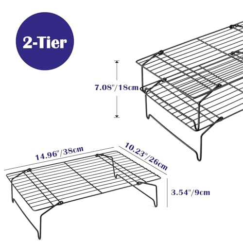 Leonyo Cooling Rack, 2 Tier Stainless Steel Stackable Baking Cooking Racks for Cooling Roasting Grilling, Collapsible & Heavy Duty, Oven Safe & Easy Clean, 15" x 10", Black - color: Black