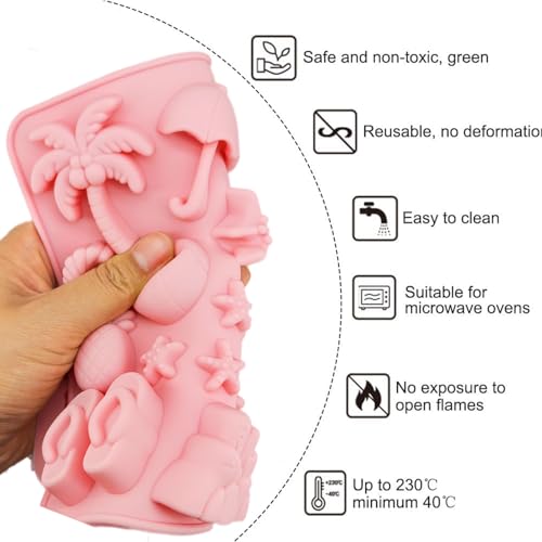 2Pcs Summer Beach Theme Silicone Molds for Chocolate, Coconut Tree Starfish Shells Beacon Pineapple Shape Candy Chocolate Mold for Tropical Summer Party Marine Jello Cookie Ice Cube Baking Mould - color: B