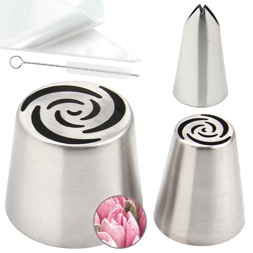 14 PCS Russian Piping Tips Set,Stainless Steel Icing Nozzles for Cake Decorating, Cream Flower Bouquet DIY Cookies, Desserts Baking Tools 1 XXL, 1 XL, 1 Medium Leaf, 10 Piping Bags, 1 Brush - color: No.12 (XL+XXL)