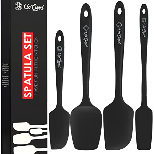UpGood Silicone Spatula Set 600°F - High Heat Resistant Nonstick, Small and Large Kitchen Spatulas - Flexible BPA Free Professional Grade Cookware - Utensils for Cooking, Baking, Mixing(4 Pcs, Black) - color: Black