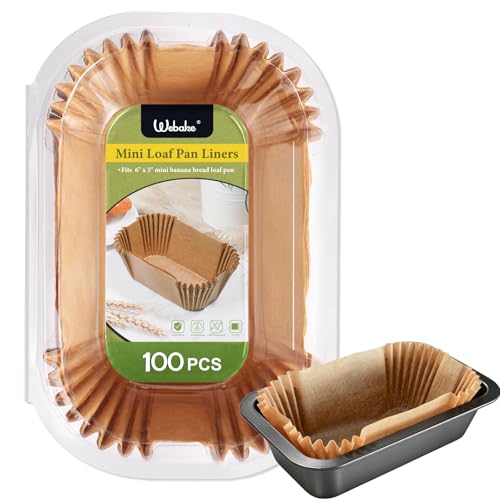 Webake 100Pcs Unbleached Parchment Paper Mini Loaf Pan Liners for 6x3 Small Banana Bread Pan, Ready-to-Use, Non Toxic Baking Papers - color: Brown 6 x 3