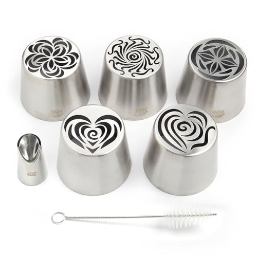 5 Pieces Stainless Steel XXL Russian Icing Nozzle Kit with 1 Ruffle Tip - color: SILVER SET13