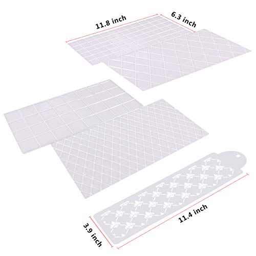 Wedding Cake Stencil Template, Kissbuty 5 Pcs Cake Decorating Embossing Plastic Spray Floral Cake Cookie Fondant Side Baking Mesh Stencil Mat Wedding Decor Tools (Diamond Quilted Grid Texture)