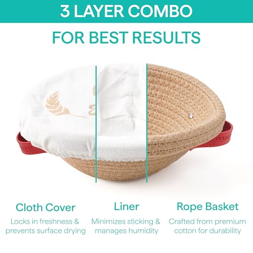 Baker's Secret Banneton Bread Proofing Basket Set of 2, Round & Oval Sourdough Proofing Baskets with Cloth Liners & Covers, Dough Rising Baskets for Artisan Bread, Proof & Serve - size: Oval and Round basket set