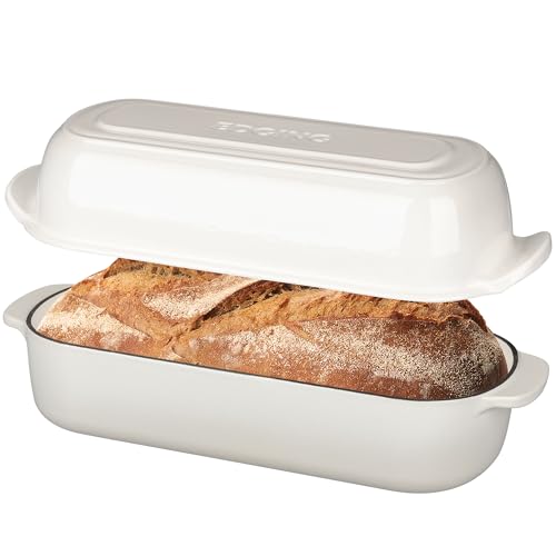 EDGING CASTING Enameled Cast Iron Loaf Pan with Lid, Bread pan, Dutch Oven Bread pan for Homemade Sourdough Bread Baking, 12.5x5.5 inch, 5qt, White - color: White