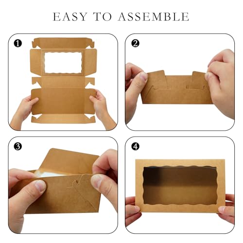 50pcs Brown Cookie Boxes 7x4.375x1.5 Inch Bakery Boxes with window - color: Brown