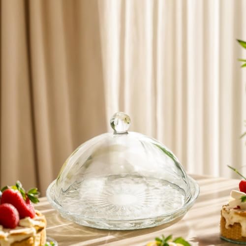 7'' Glass Cake Plate with Dome, Clear Cake Stand with Lid