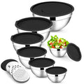 E-far Stainless Steel Mixing Bowls, 7PCS Mixing Bowls with Airtight Lids - color: Black, size: 7 Regular Sizes