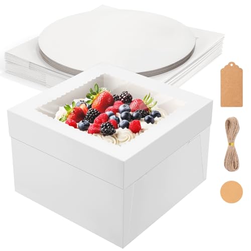 6 Pack Cake Boxes with Cake Boards,12x12x8 Inch Tall Cake Box with Window - size: 6 Pack-12x12x8 inches