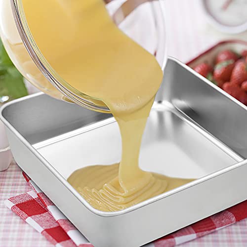 TeamFar Square Cake Pan, 6/8 / 9 Inch Stainless Steel Square Baking Pan