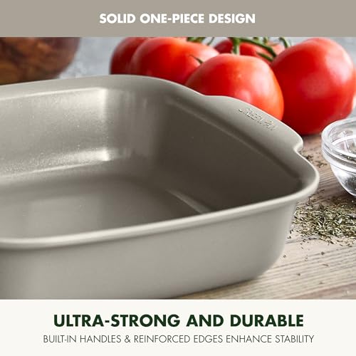 GreenPan Premiere Ovenware Healthy Ceramic Nonstick 8" Square Cake Baking Pan, PFAS-Free, Warp-Free Bakeware, Durable Quick Heating, Oven & Broiler Safe to 600F, Dishwasher Safe, Taupe - color: Taupe, size: 8" Square Cake Pan